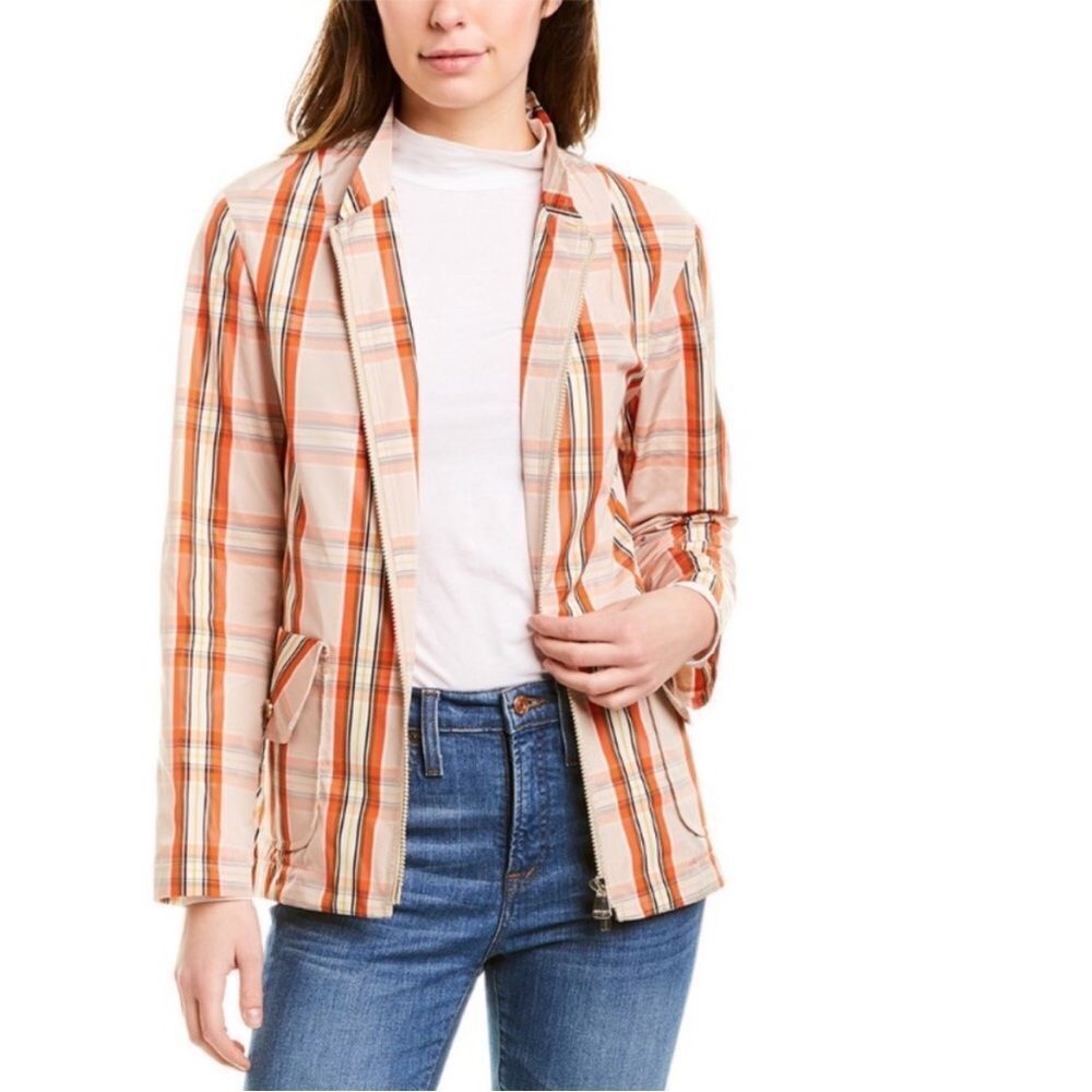 Cinzia Rocca | NWOT Orange Plaid Rain Jacket Coat‎ Size 10